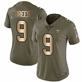 Women Nike Saints 9 Drew Brees Olive Gold Salute To Service Limited Jersey Dzhi